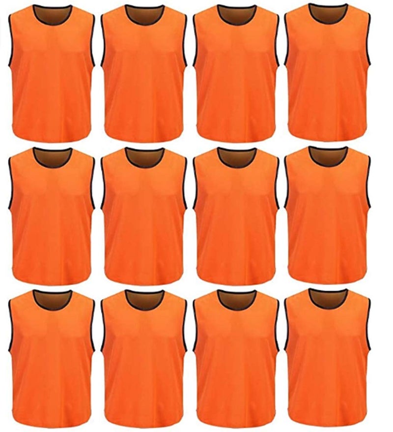 Dreamhigh 12 Pack Soccer Team Sports Training Vest Adult Orange - Image 1